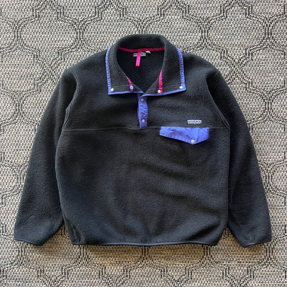 Vintage Patagonia Synchilla Sweatshirt Mens Large Black Purple Fleece 80s‎ 90s